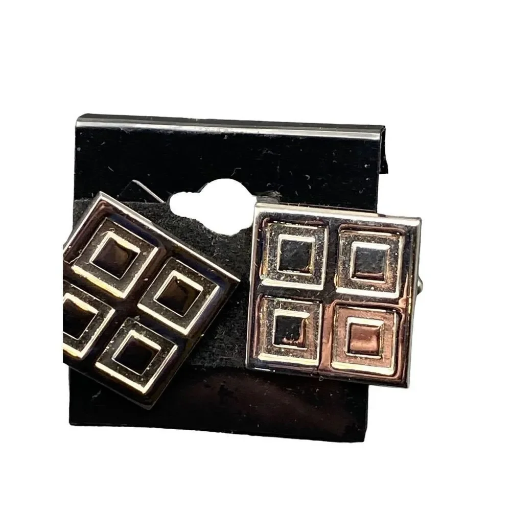 Vintage Hickock silver tone square cuff links with inner square pattern